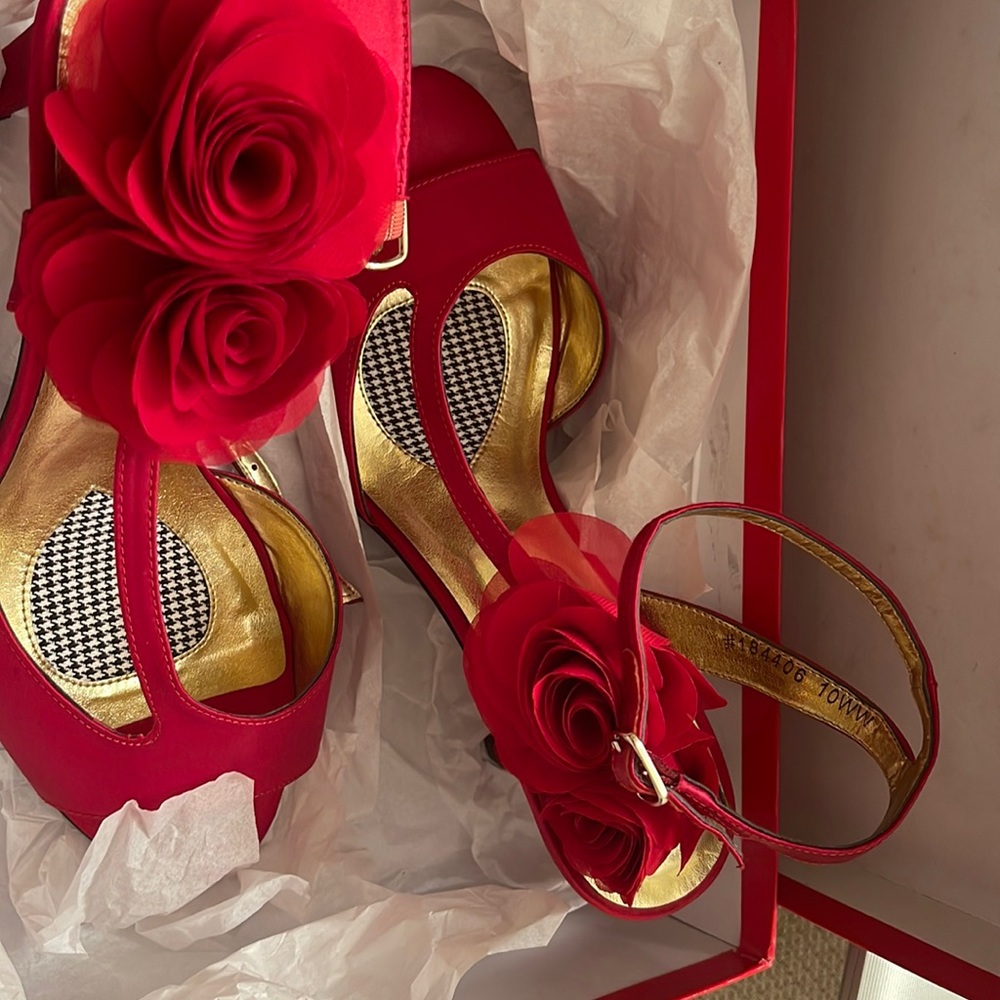 Ros Hommerson Red Rose satin  Women's Dress Shoes Size 10WW